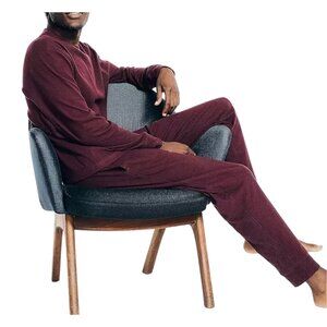 Nautica Waffle Knit Men's Pajama Set 2Pc Long Sleeve Tee & Jogger Burgundy (Med)